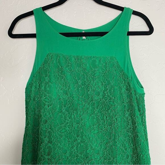 Leifsdottir Green Lace High Neck Bow Detail A Line Dress 2 - Picture 2 of 10